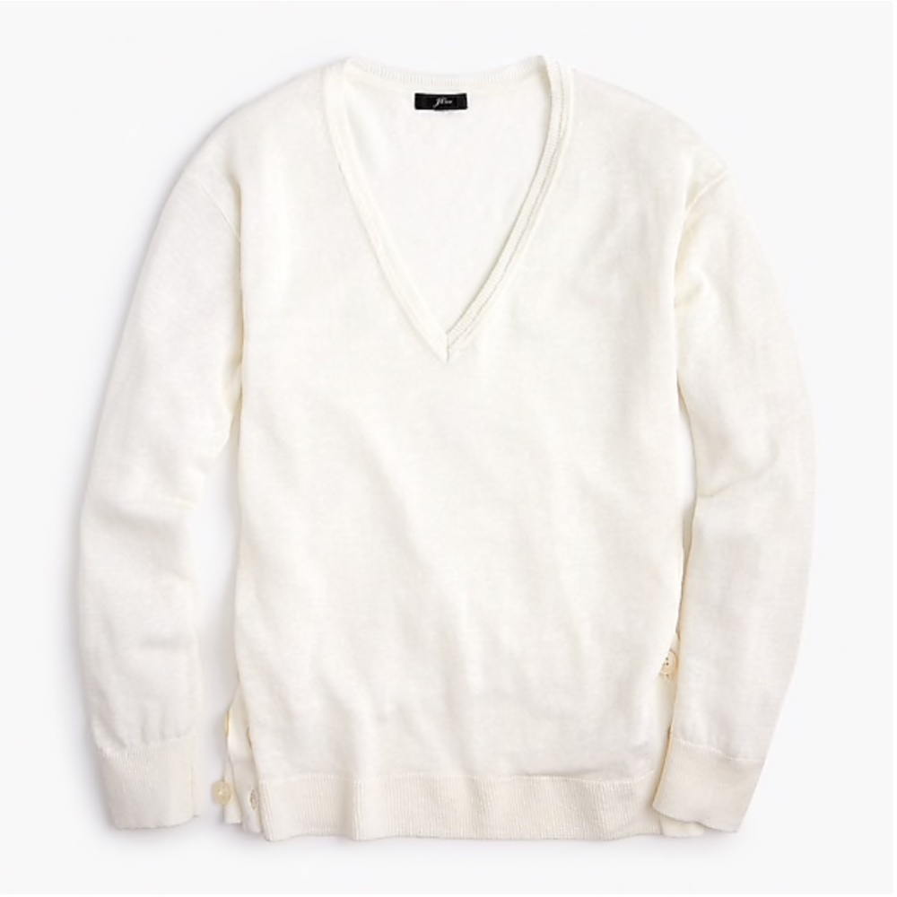 V-neck Sweater with Side Buttons in Linen Blend